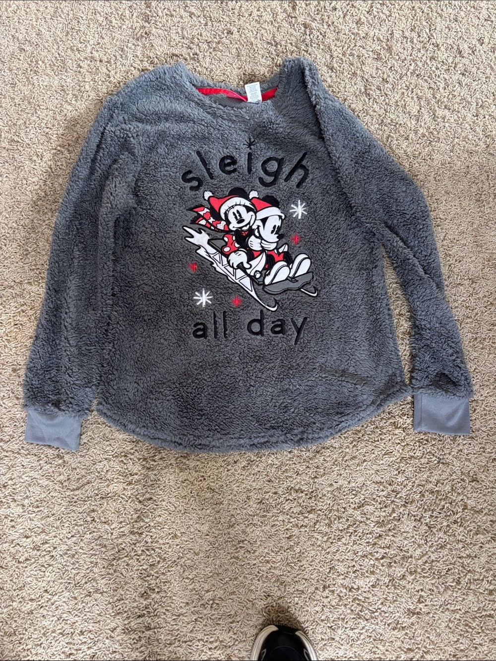 Disney Gray Fuzzy Jacket with Red Trim